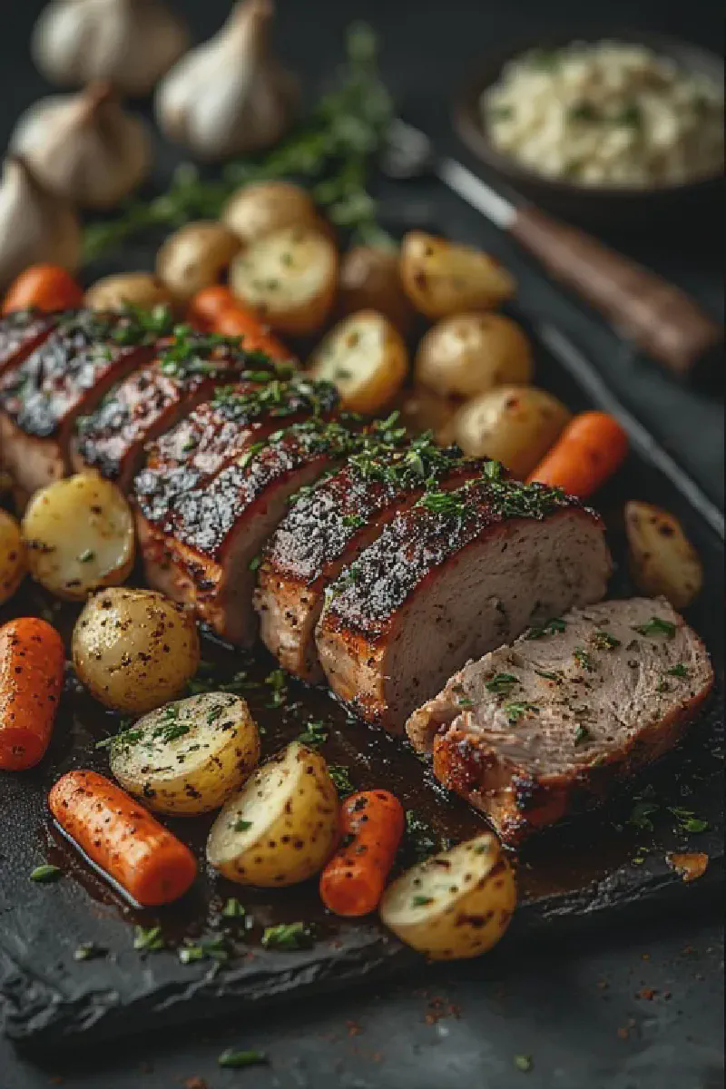 Oven Roasted Pork Tenderloin with Garlic Herb Sauce