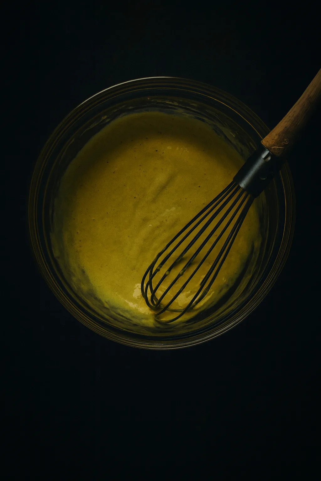 Honey mustard in a bowl being mixed with a whisk