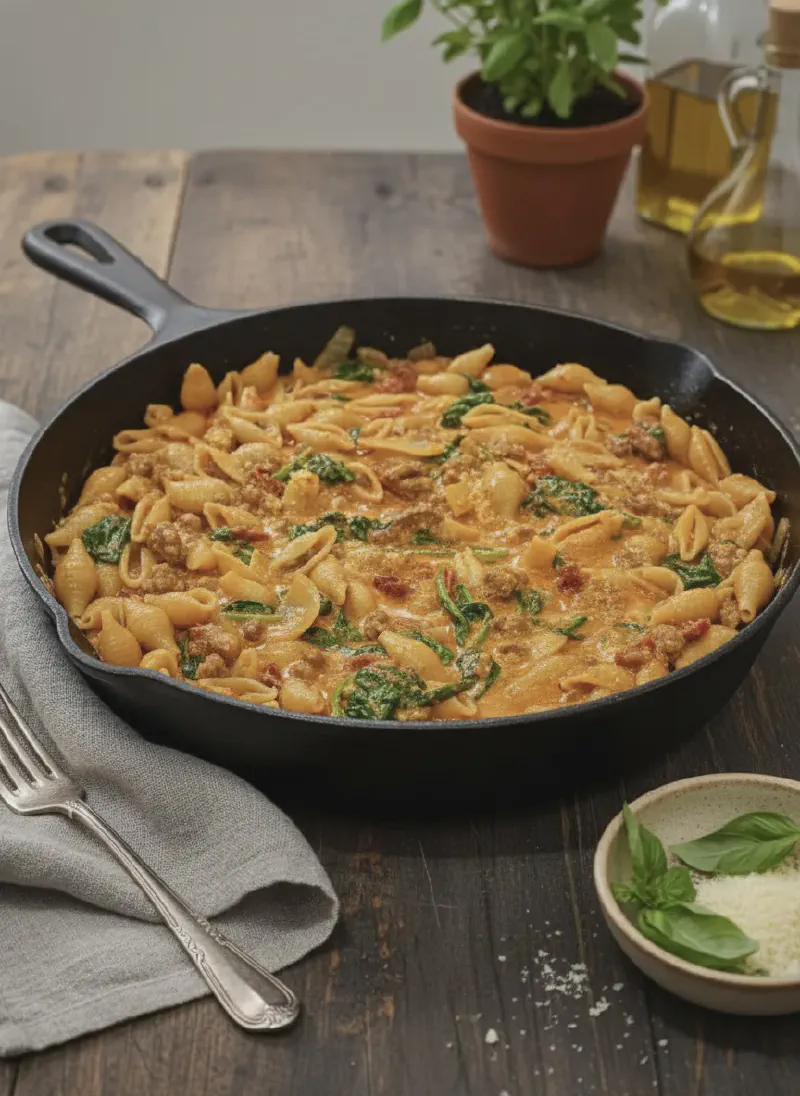 Creamy Tuscan Ground Beef Pasta